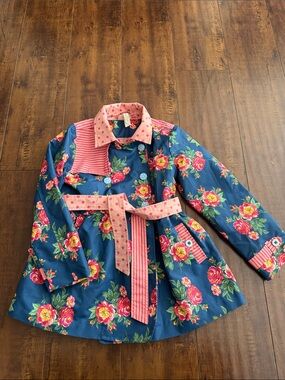 Matilda Jane Navy Floral Raincoat with Pink Accents